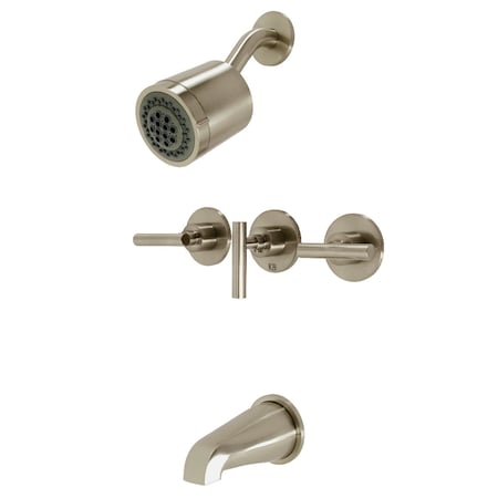 Kingston Brass KBX8138CML Three-Handle Tub and Shower Faucet, Brushed Nickel KBX8138CML